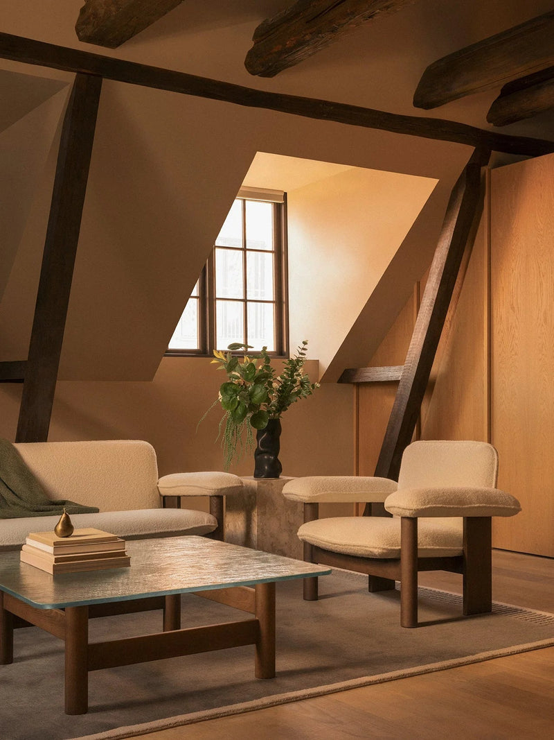 Brasilia Lounge Chair, Low Back - Textile - Audo Copenhagen - Chairs - Dark Stained Oak - Audo Boucl√© 02 - HORNE