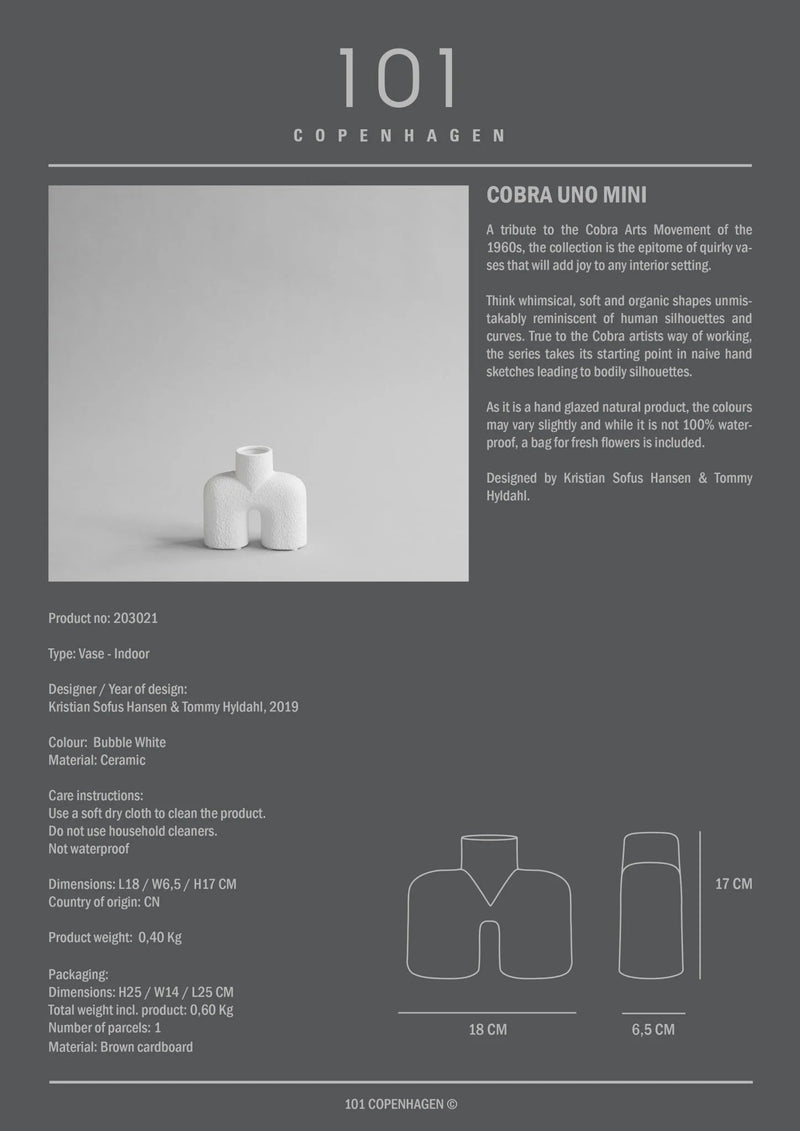 Cobra Vase Uno - 101 Copenhagen Vases - Mini - Bone White - HORNE