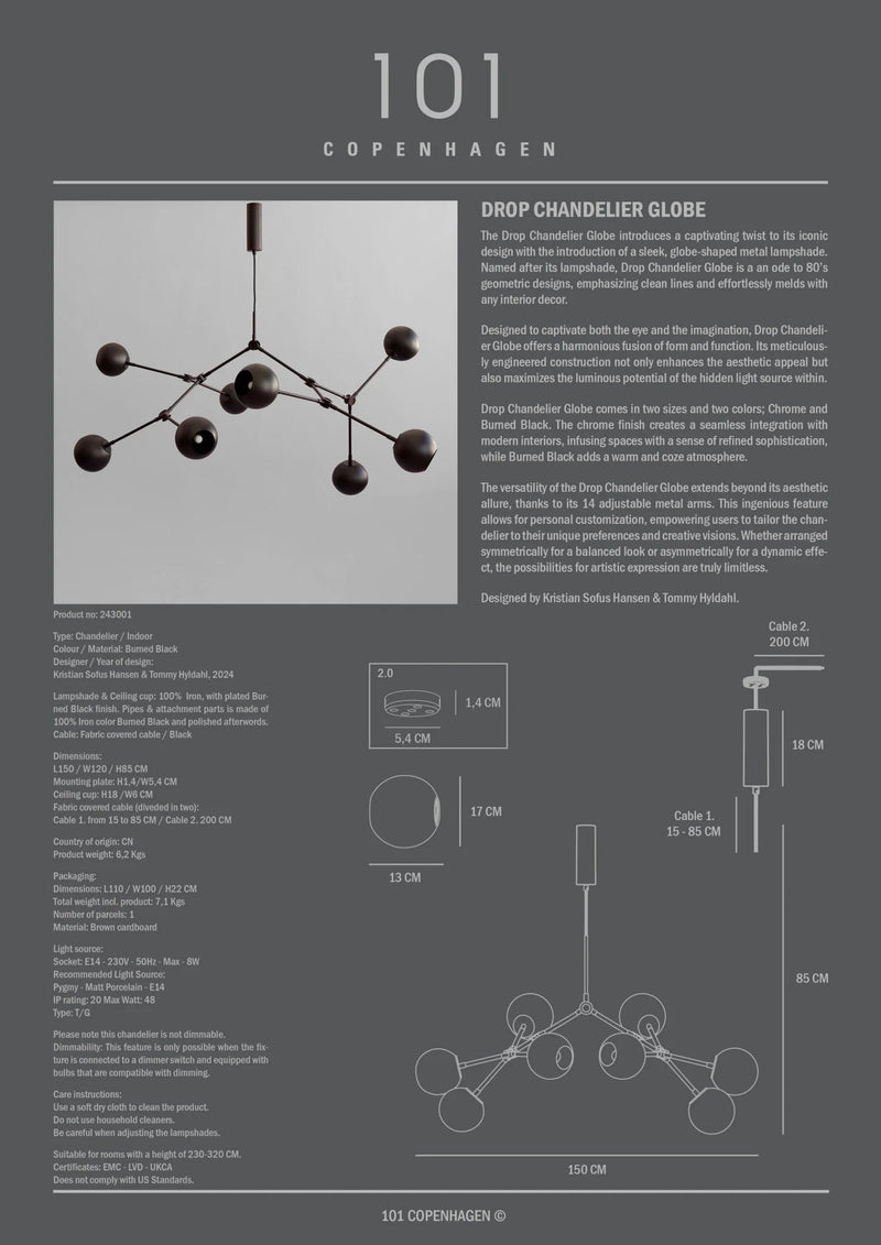 Drop Chandelier Globe - 101 Copenhagen Lighting - Regular - Burned Black - HORNE