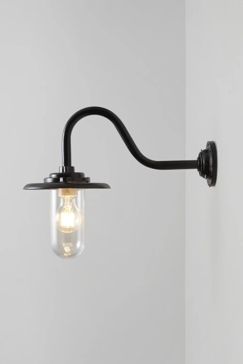 Exterior Bracket Light Swan Neck - 7677 - Davey Lighting Outdoor Lights - Black - Clear - HORNE