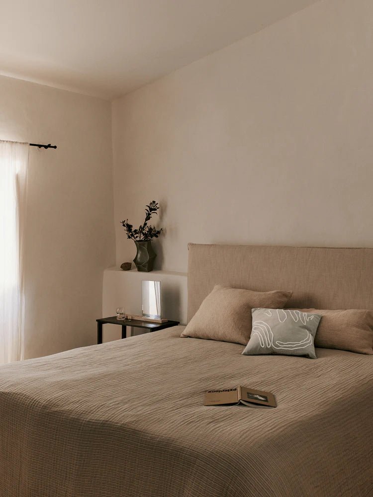 Fino Bedspread - Ferm Living Bedding + Pillows - Ink Blue/Sand - HORNE