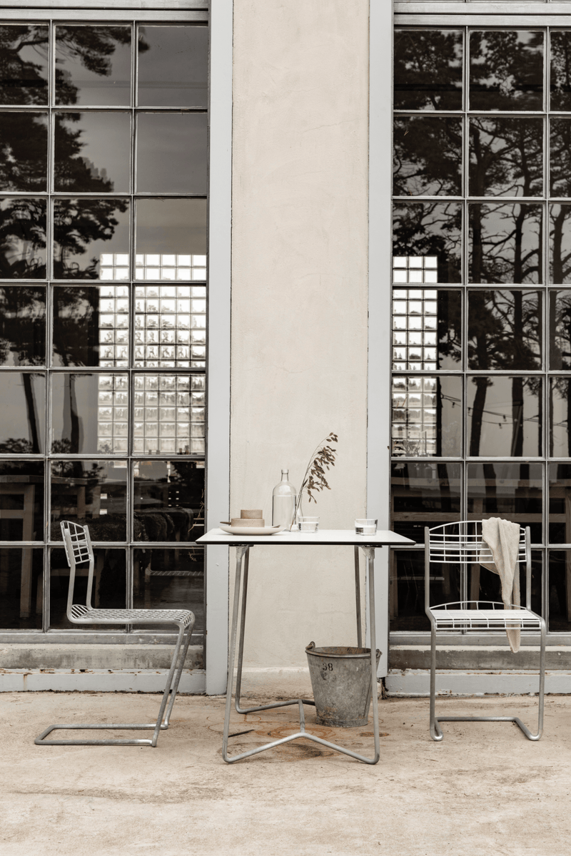 High Tech Table 110 - Grythyttan Stålmöbler - Tables - White Laminate with Hot Galvanized Base - HORNE