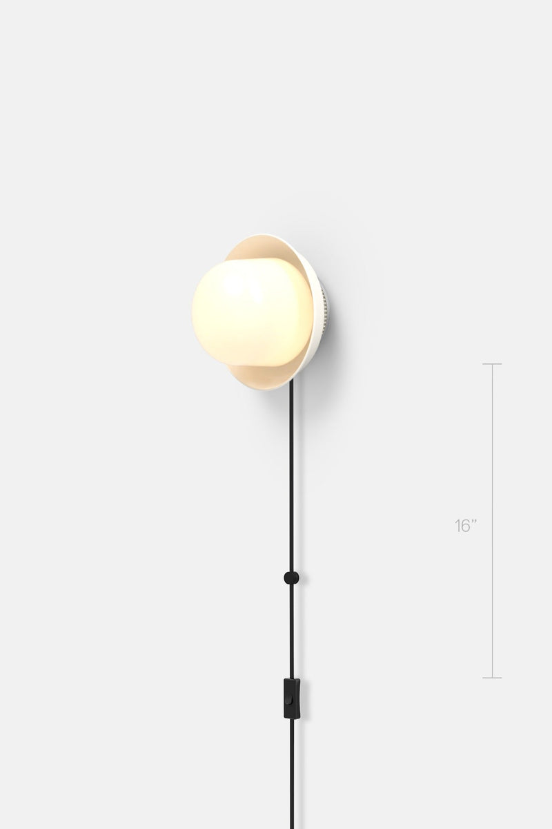 Hoist Sconce Corded - Large Glass Diffuser - Small Shade - RBW Lighting - Cream White - Corded Plug - in (Back) / 120V Input - 2700K (warm white) - HORNE