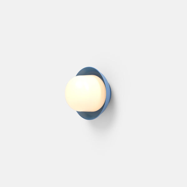 Hoist Sconce - Small Shade - RBW Lighting - Blue Gloss - Large Glass Diffuser - 2700K (warm white) - HORNE
