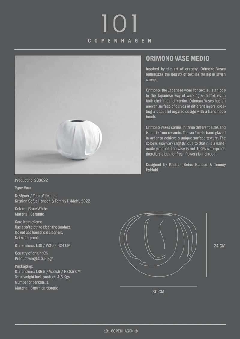 Orimono Vase - 101 Copenhagen Vases - Big - Bone White - HORNE