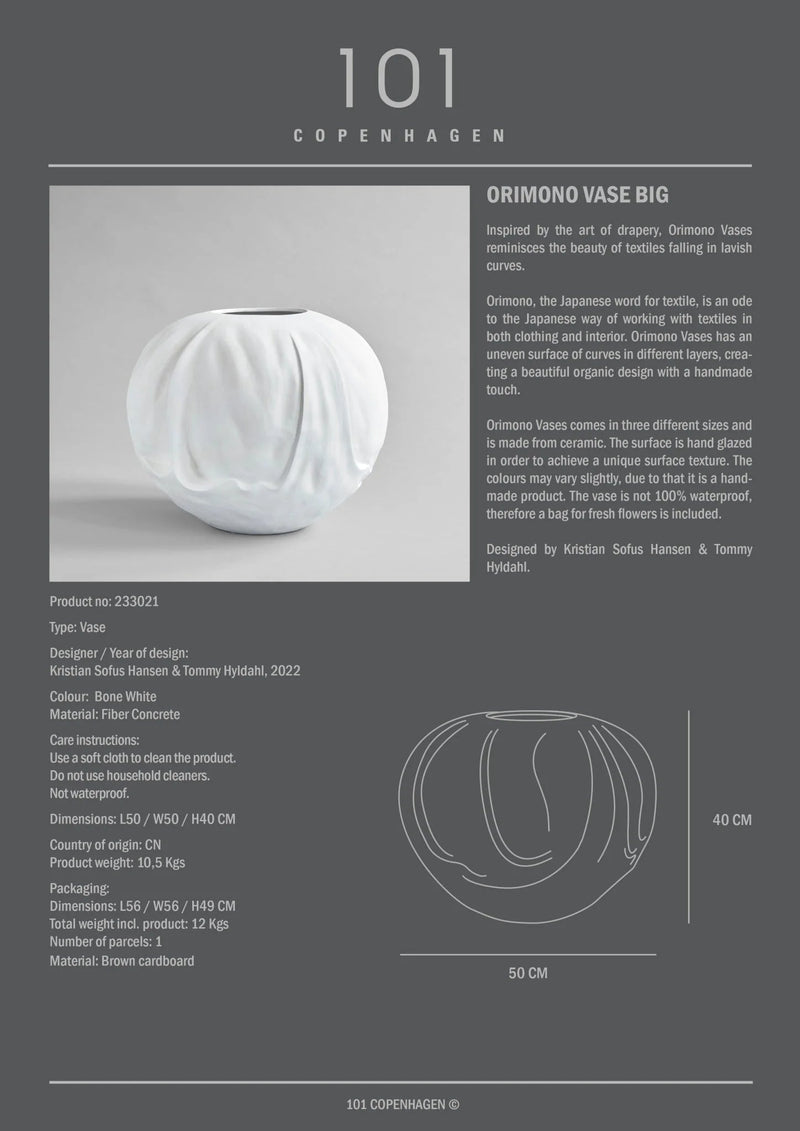 Orimono Vase - 101 Copenhagen Vases - Big - Bone White - HORNE