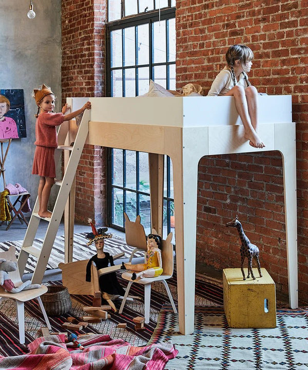 Perch Loft Bed - Oeuf - Kids + Baby - White/Walnut - Twin - HORNE