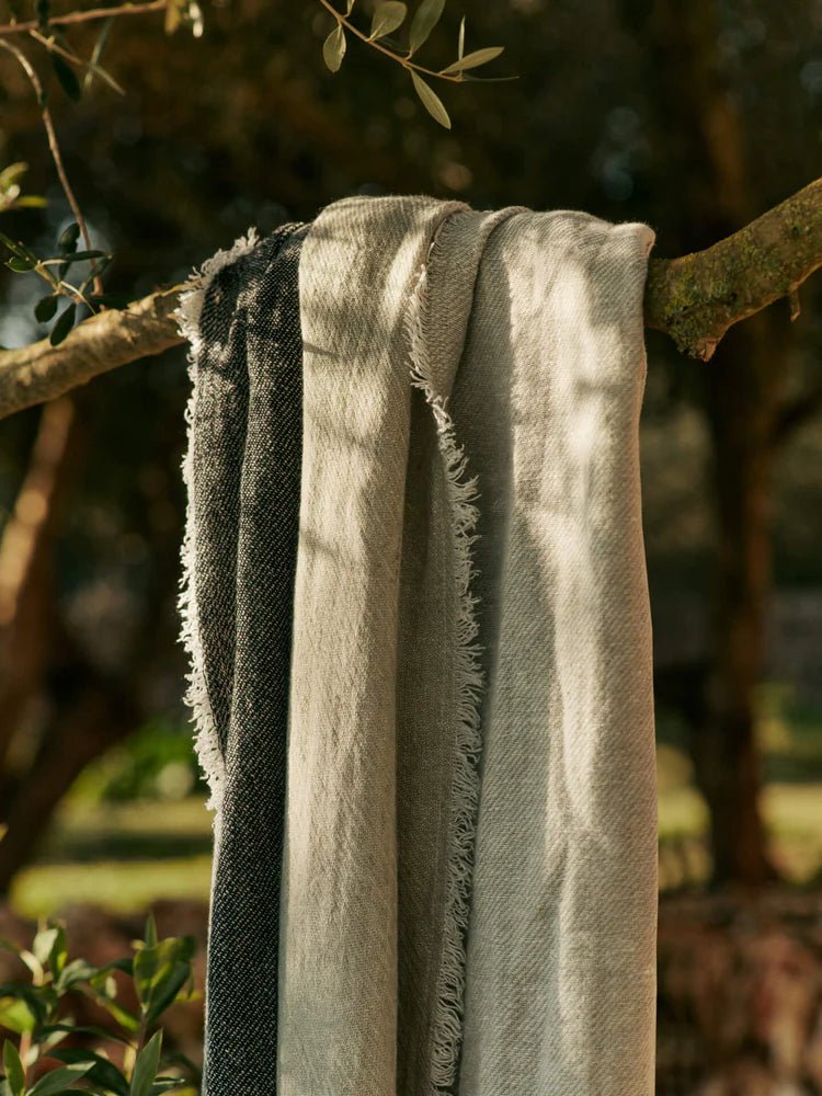 Pila Linen Throw - Ferm Living Blankets + Throws + Pillows - Black/Elm Green - HORNE