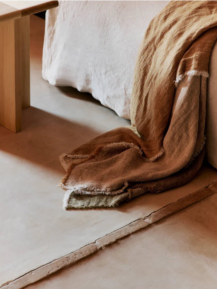 Pila Linen Throw - Ferm Living Blankets + Throws + Pillows - Black/Elm Green - HORNE