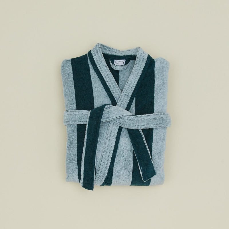 Simple Striped Terry Bathrobe - Small - Sky/Peacock by Hawkins New York