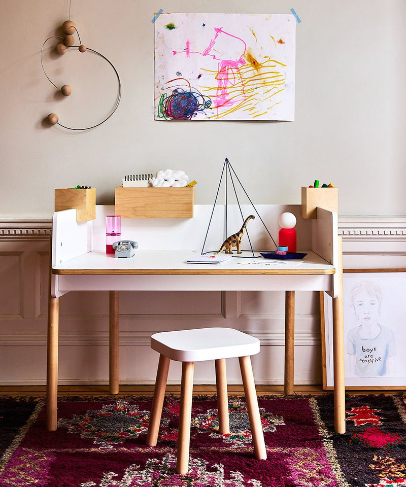 Square Stool - Oeuf Kids + Baby - White/Birch - HORNE