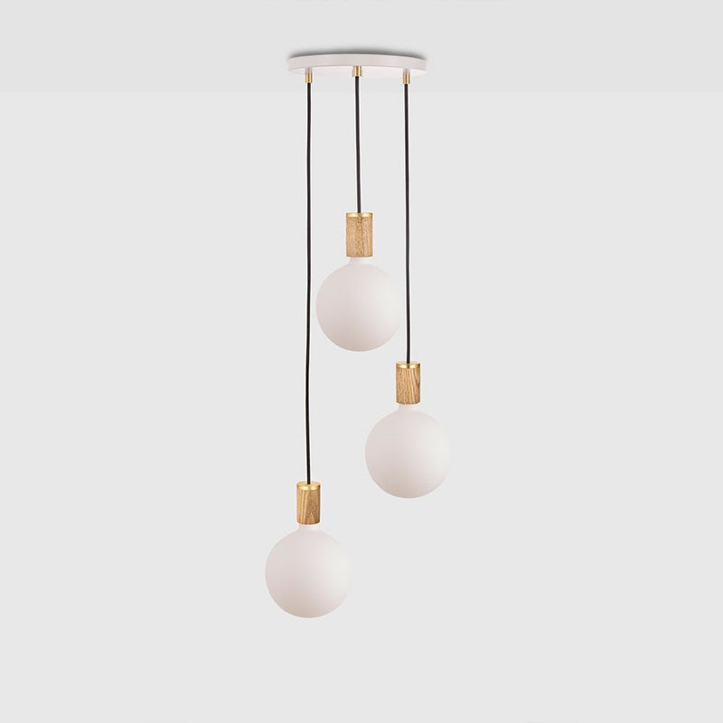 Triple Pendant in Oak + Sphere IV - White Canopy - Tala Cluster Pendants - HORNE
