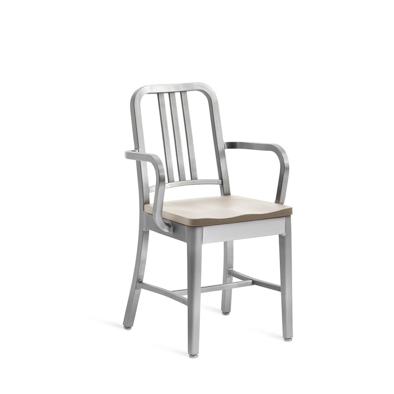 1104 Navy Armchair With Wood Seat - Emeco - Chairs - Brushed - Cherry - HORNE