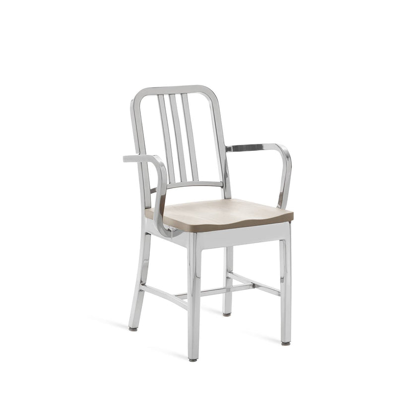 1104 Navy Armchair With Wood Seat - Emeco - Chairs - Brushed - Cherry - HORNE
