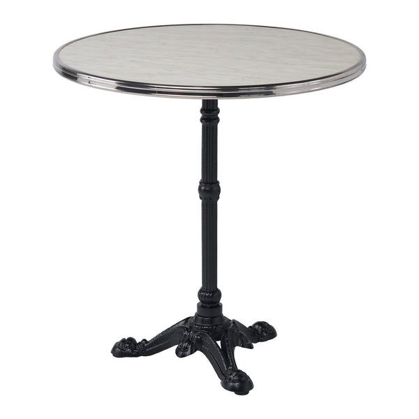 3 - Prong Cast Iron Bistro Table + Faux Marble Laminate Table Top - Sika Design - Outdoor Furniture - Ø60 cm with Chrome Strapping - HORNE