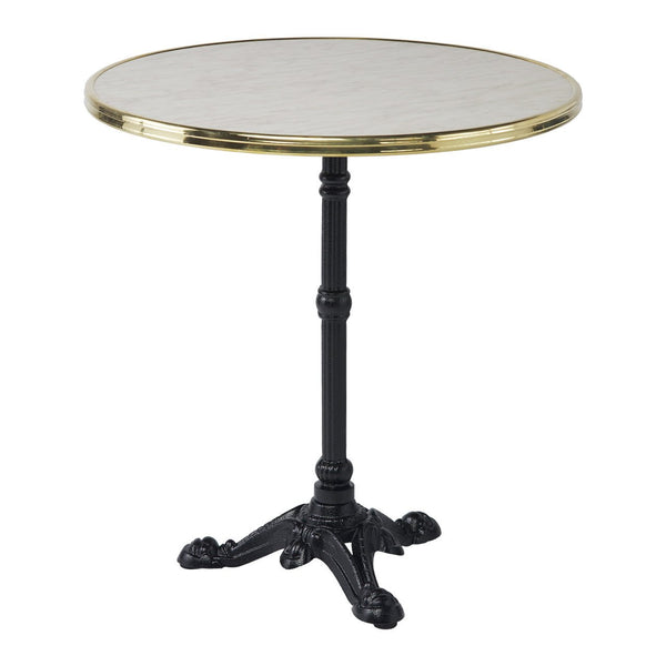 3 - Prong Cast Iron Bistro Table + Faux Marble Laminate Table Top - Sika Design - Outdoor Furniture - Ø60 cm with Brass Strapping - HORNE