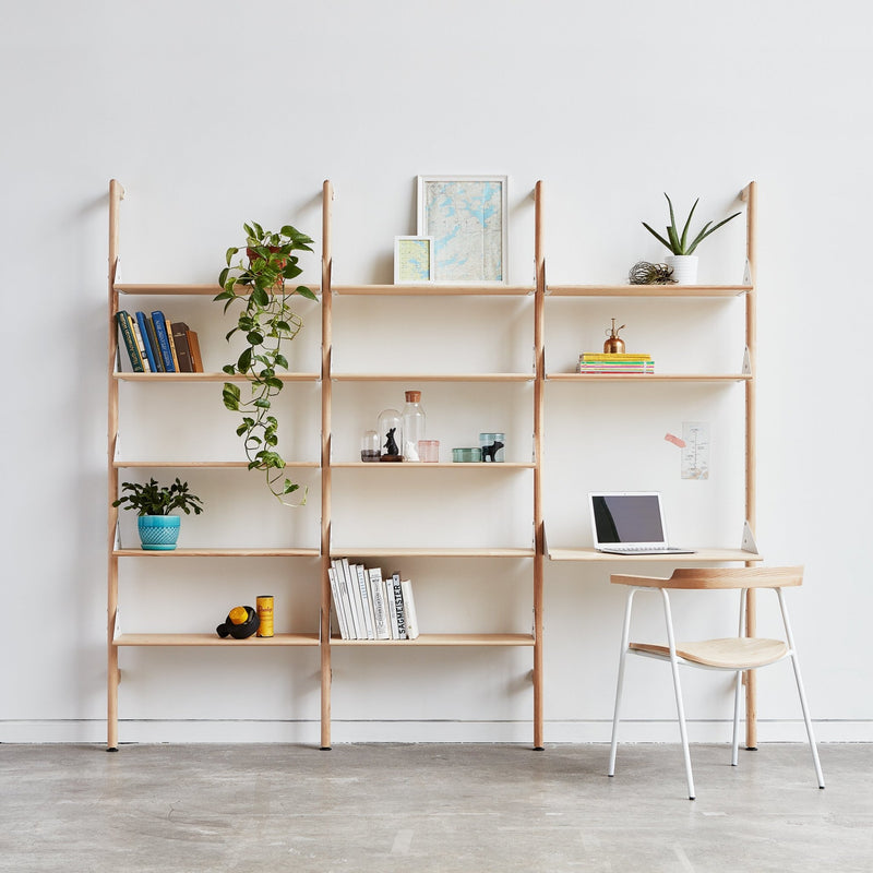 Branch - 3 Shelving Unit with Desk - Gus* Modern - Shelving - Blonde Frame/White Brackets - HORNE