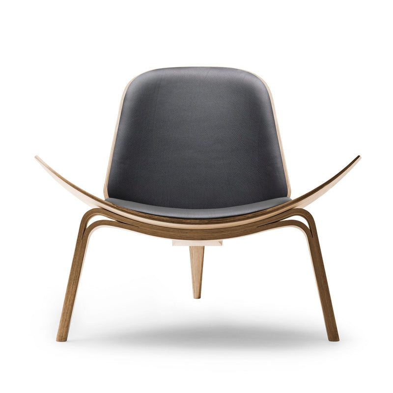 Retro wood and leather shell chair