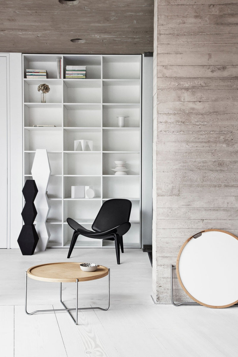 Retro wood and leather shell chair