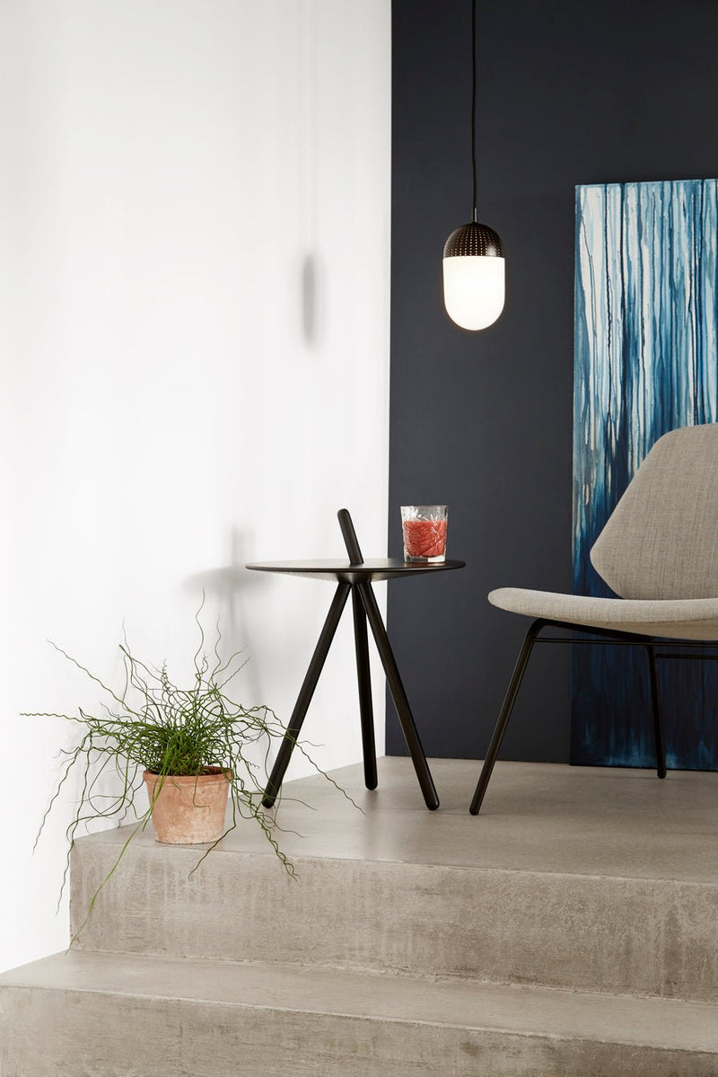 Dot Pendant - Woud - Pendants - Small - Black Painted Metal + Opal Glass Shade - HORNE