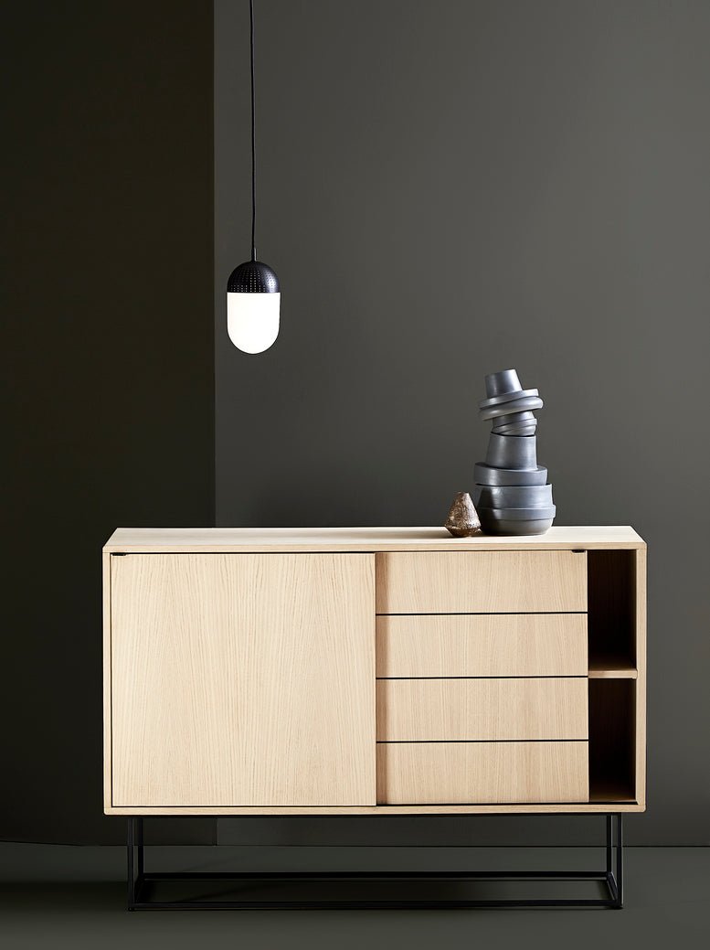 Dot Pendant - Woud - Pendants - Small - Black Painted Metal + Opal Glass Shade - HORNE