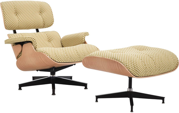 Eames® Lounge Chair and Ottoman - Alexander Girard Check - Herman Miller® - Chairs - Classic - White Oak - Emerald Light/Ivory Checker - HORNE