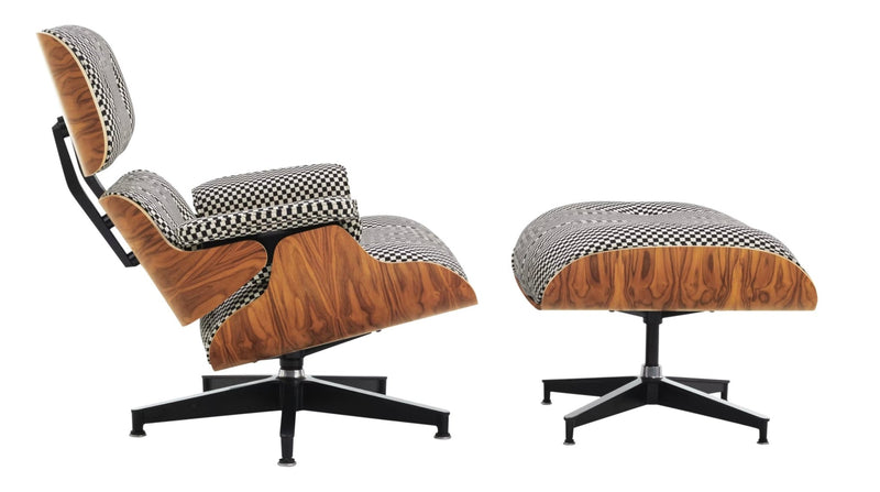 Eames® Lounge Chair and Ottoman - Alexander Girard Check - Herman Miller® - Chairs - Classic - White Oak - Black/White Checker - HORNE