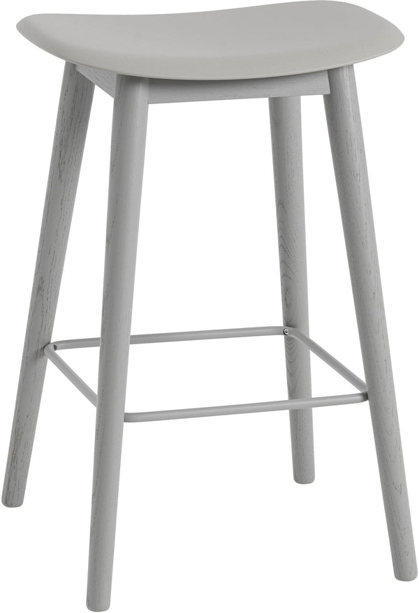 Fiber Stool Without Back - Wood Base - Muuto - Stools + Benches + Ottomans - Grey Seat & Grey Base - Counter Height - HORNE