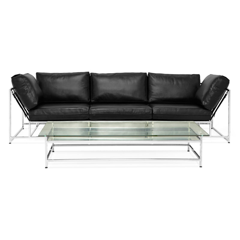 Parallel Leather Sofa - Black Leather & Polished Nickel