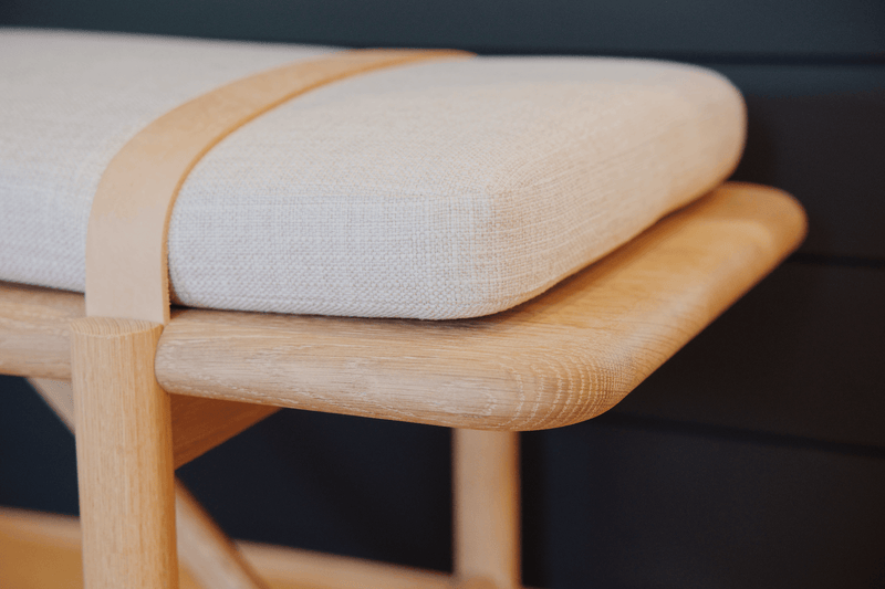 Mora Bench - Eastvold Furniture - Outdoor Furniture - White Ash - Add Natural Cushion - Add Black Leather Strap - HORNE