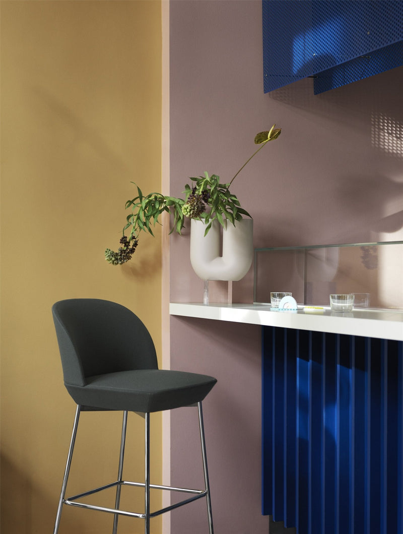 Backed fabric bar stool with chrome legs