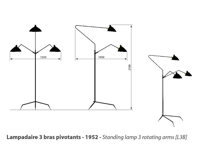 Serge Mouille Three-Arm Rotating Floor Lamp