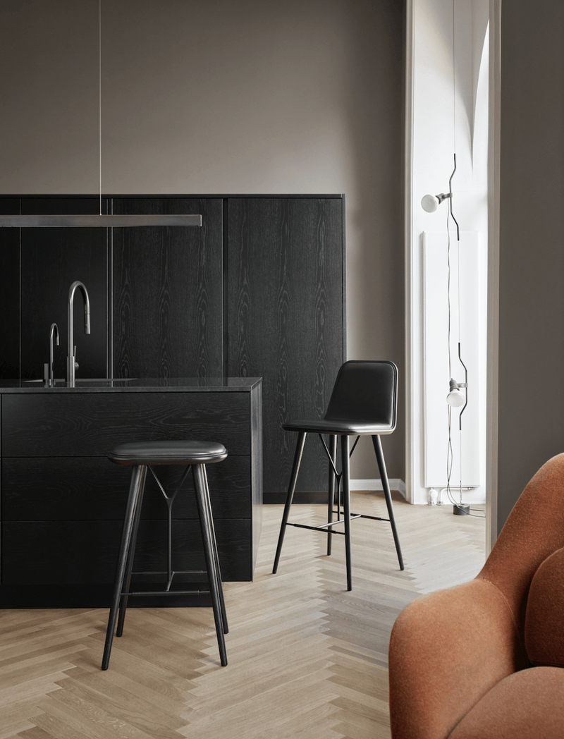 Spine Wood Base Barstool - Black Lacquered Oak - Fredericia - Stools + Benches + Ottomans - Counter Height - Primo 88 - HORNE
